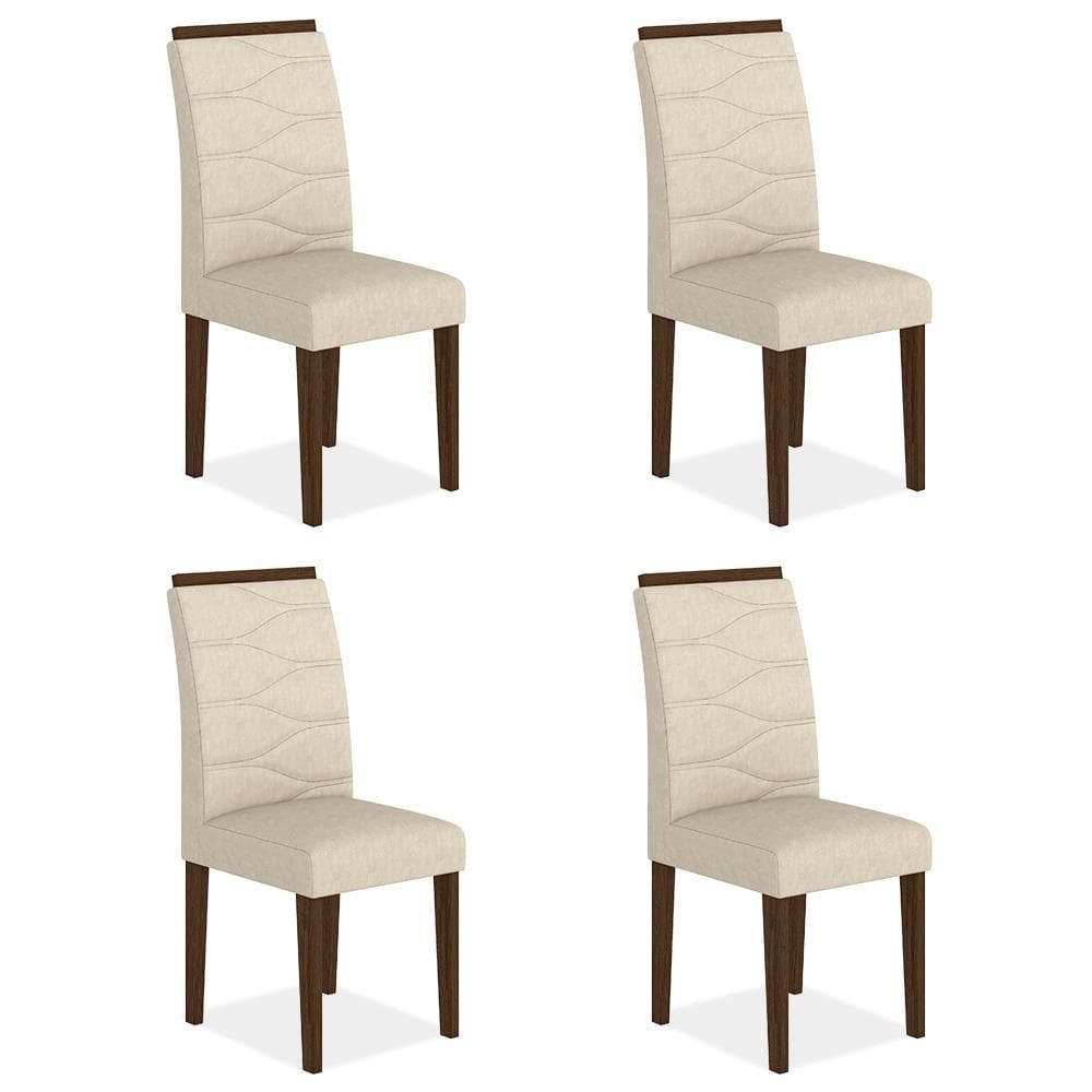 Kit 4 Cadeiras Estofadas Vitória Imbuia/bege - Móveis Arapongas