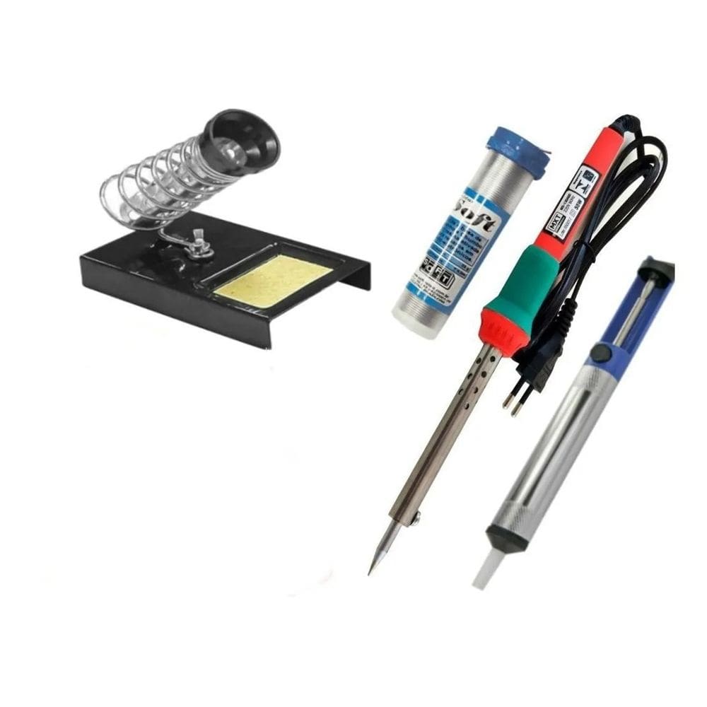 Kit Solda Ferro + Suporte + Sugador + solda em fio tubete