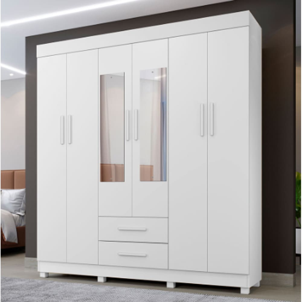 Guarda Roupa Copacabana New 6 Portas com Espelho Benetil Móveis - Branco