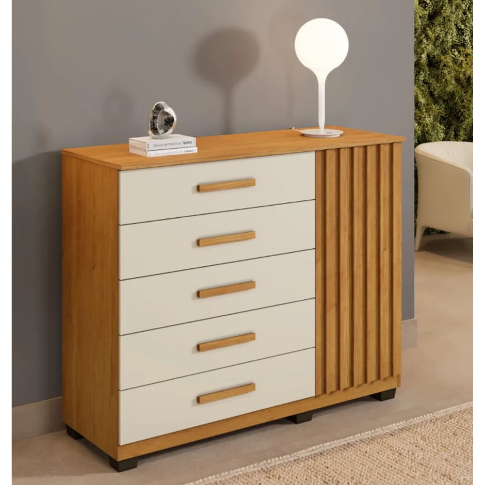 Cômoda Paris 5 Gavetas e 1 Porta Benetil Móveis - Cinamomo/Off