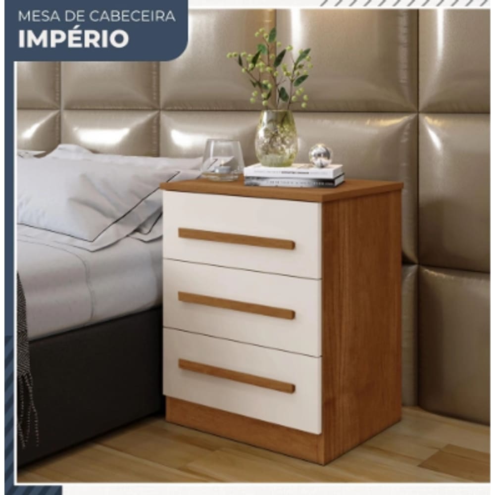 Mesa de Cabeceira Império Benetil Móveis - Cinamomo/Off