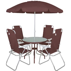 Conjunto Noronha para Jardim em Alumínio com Cadeira + Mesa + Guarda Sol Marrom - Bel