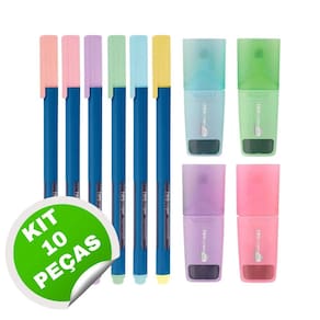 Kit Canetas E marca Textos 10 Peças Tons Pastéis -Tris Liqeo