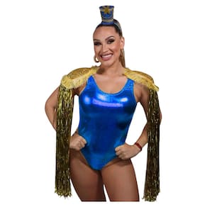 Fantasia Paquita da Xuxa Festa Ploc Anos 90 Xou da Xuxa Anos 80 Retrô Flash Back Acessório Carnaval Bloquinho Look Azul