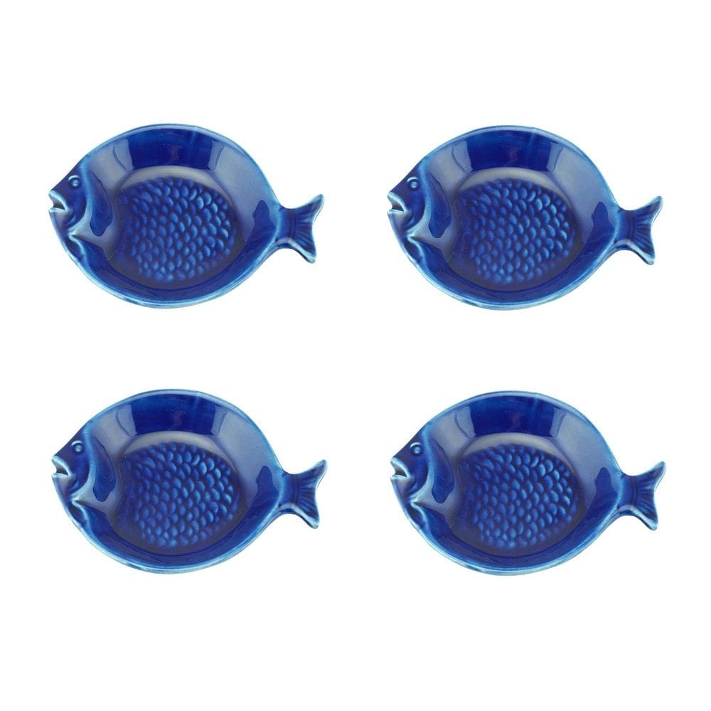 Cj 4 Bowls Raso de Cerâmica Decorativo Peixe Ocean Azul 14cm Bon Gourmet