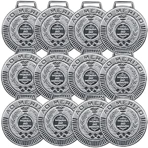 Kit com 36 Medalhas Rema Honra Ao Mérito 50mm Com Fita Cor Prata