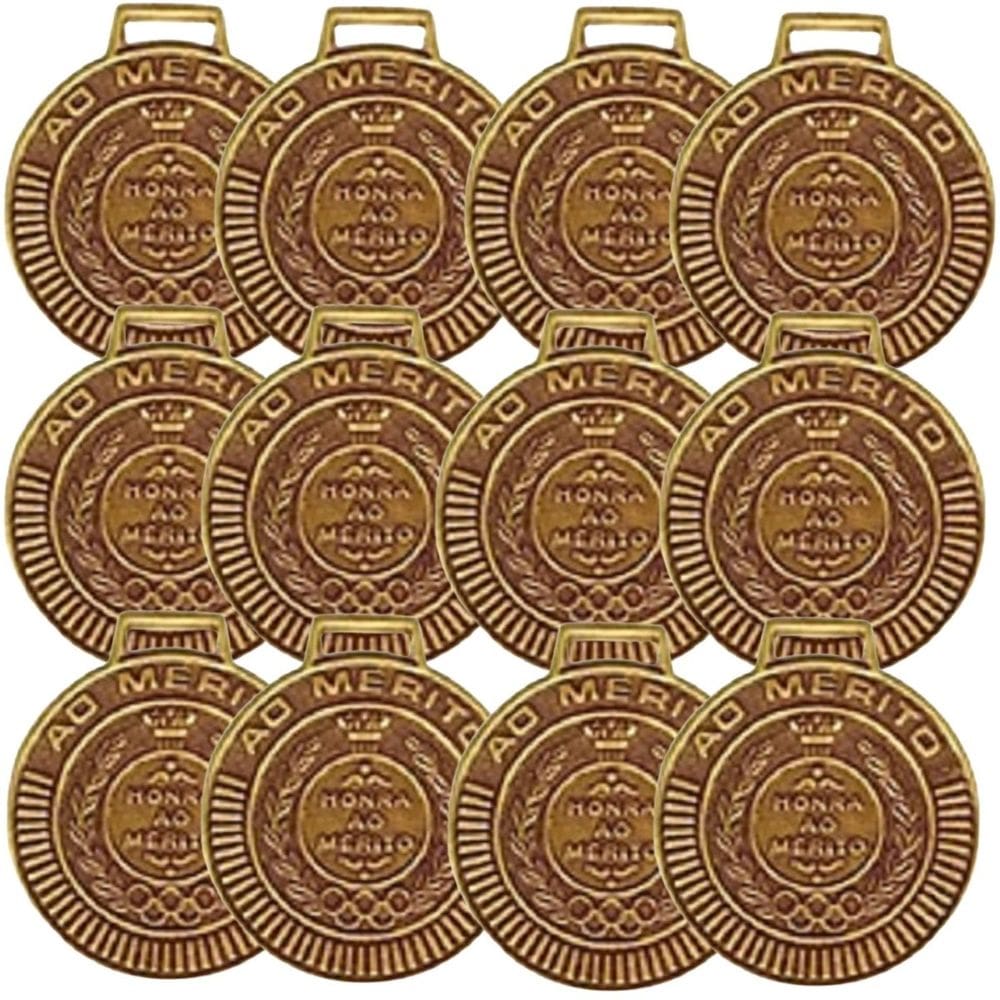 Kit com 36 Medalhas Rema Honra Ao Mérito 50mm Com Fita Cor Bronze