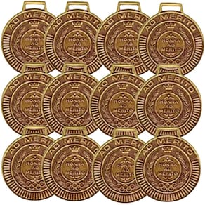 Kit com 36 Medalhas Rema Honra Ao Mérito 50mm Com Fita Cor Bronze