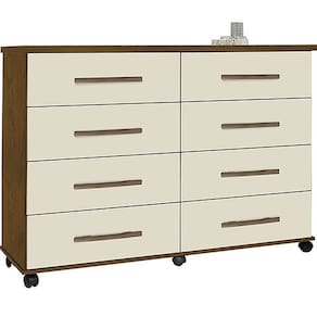 Cômoda Jade com 8 Gavetas Corrediça Telescópica e Rodinhas