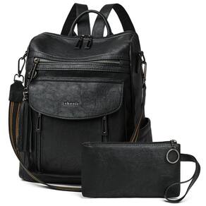Mochila Shrie Fashion Leather para mulheres, preta
