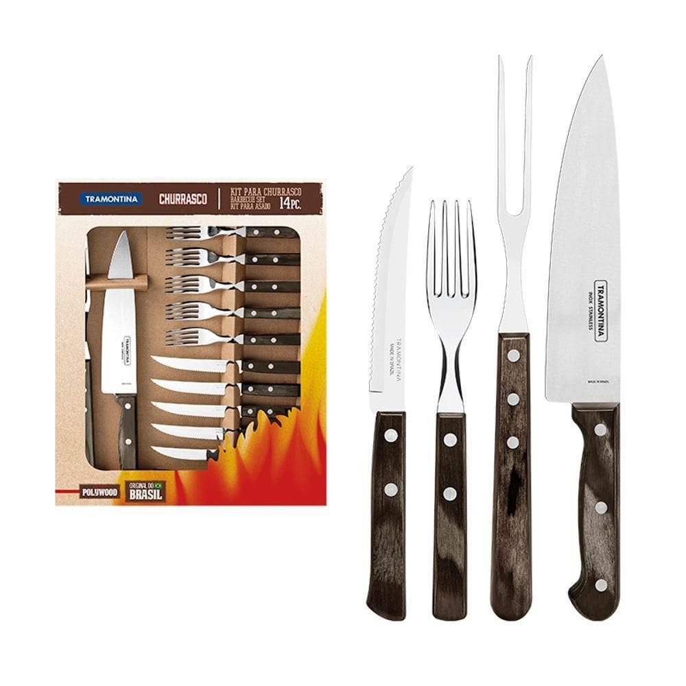 Kit Churrasco 14 Peças Tramontina Churrasco 21199989 Marrom 21199989