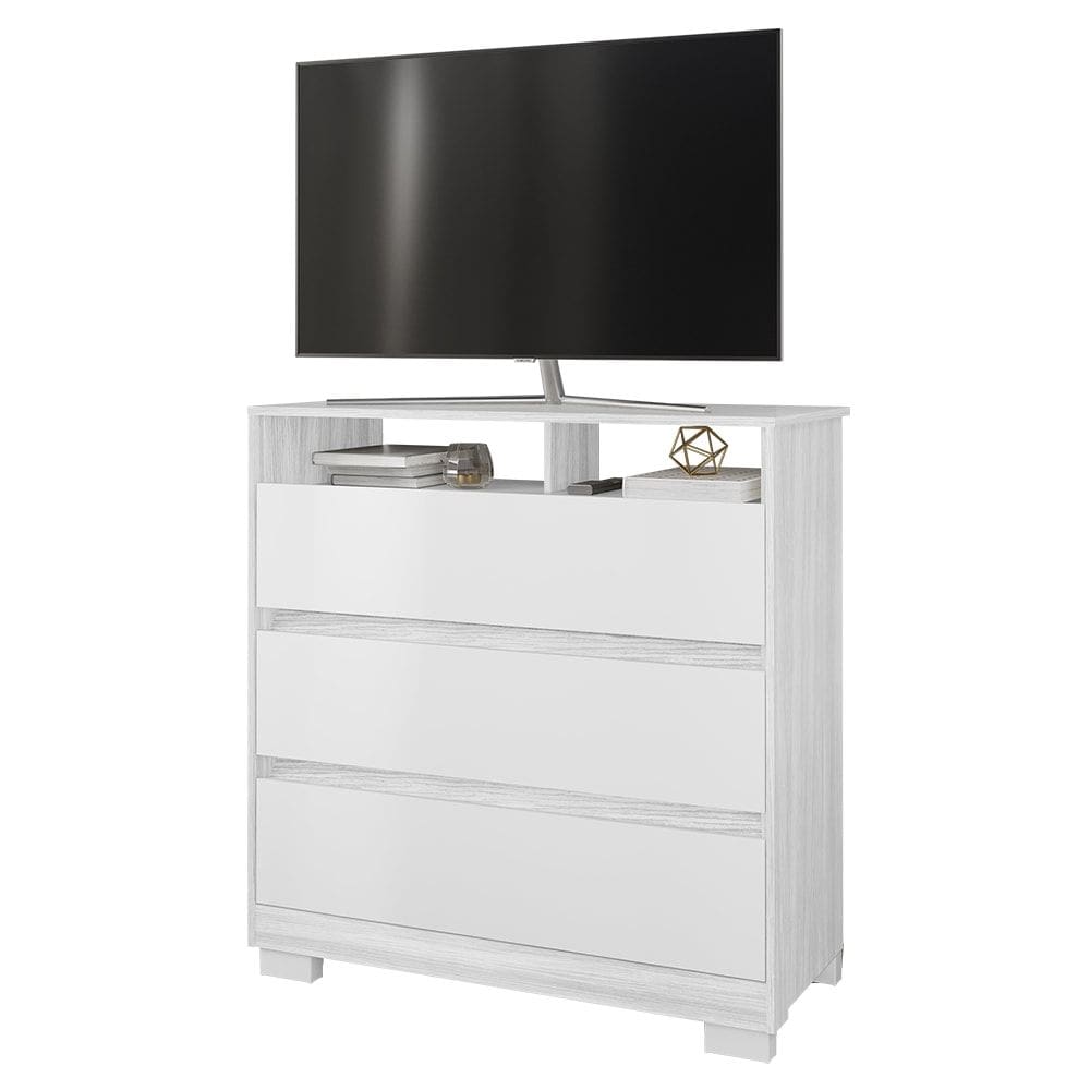 Cômoda para Quarto 3 Gavetas 90cm Califórnia Carvalho Branco/Branco - Incorplac