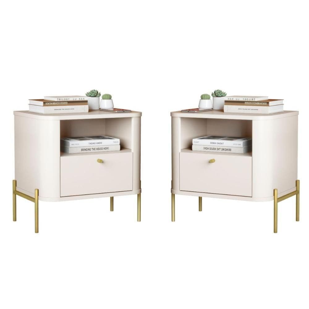 Jogo De Mesa De Cabeceira Bali Off White Dourado