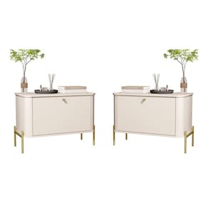 Jogo De Mesa De Cabeceira Sofia Off White Dourado