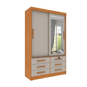 Guarda Roupa Solteiro Com Espelho 2 Portas 6 Gavetas Chicago Tcil Cinamomo Off
