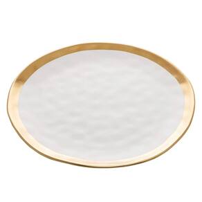 Prato Raso em Porcelana Dubai Branco e Dourado 25cm Wolff