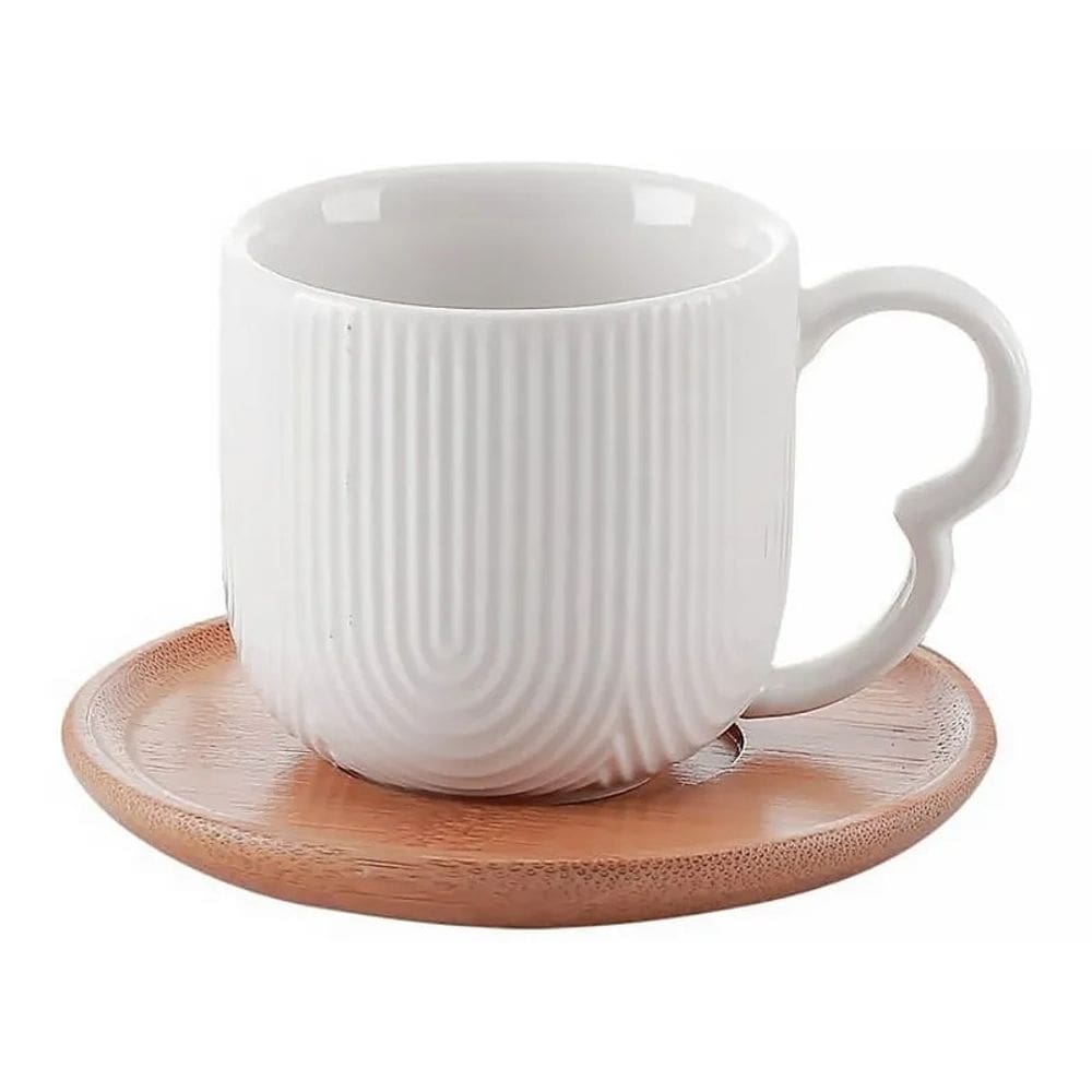 Conjunto 4 Xicaras para Café em Cerâmica com Pires em Bambu 90ml Oasis Haüskraft