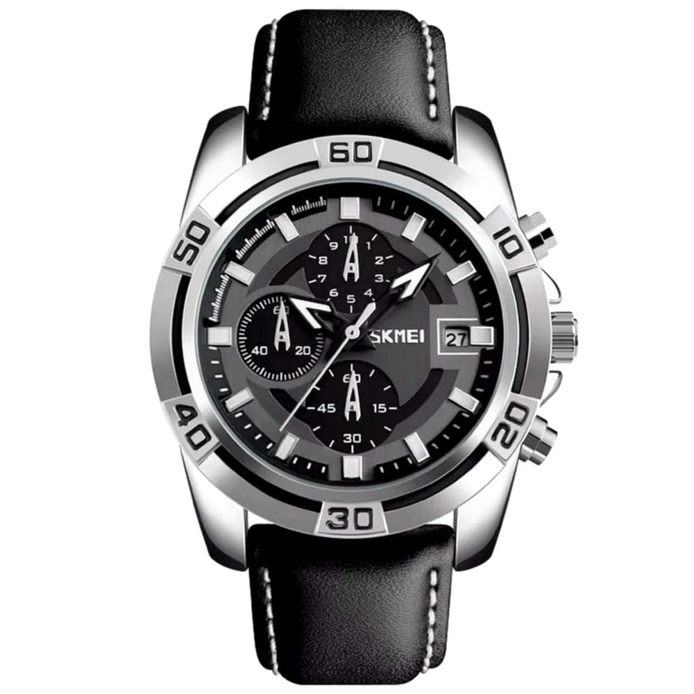 relógio de couro ecológico masculino de quartzo design esportivo militar à prova d`água