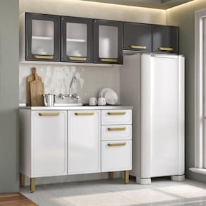 Cozinha Compacta Aço Com Pia Grafite Branco Bella Bertolini Grafite Branco