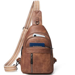 Bolsa de estilingue LATMAP 7L para mulheres e homens em couro PU marrom