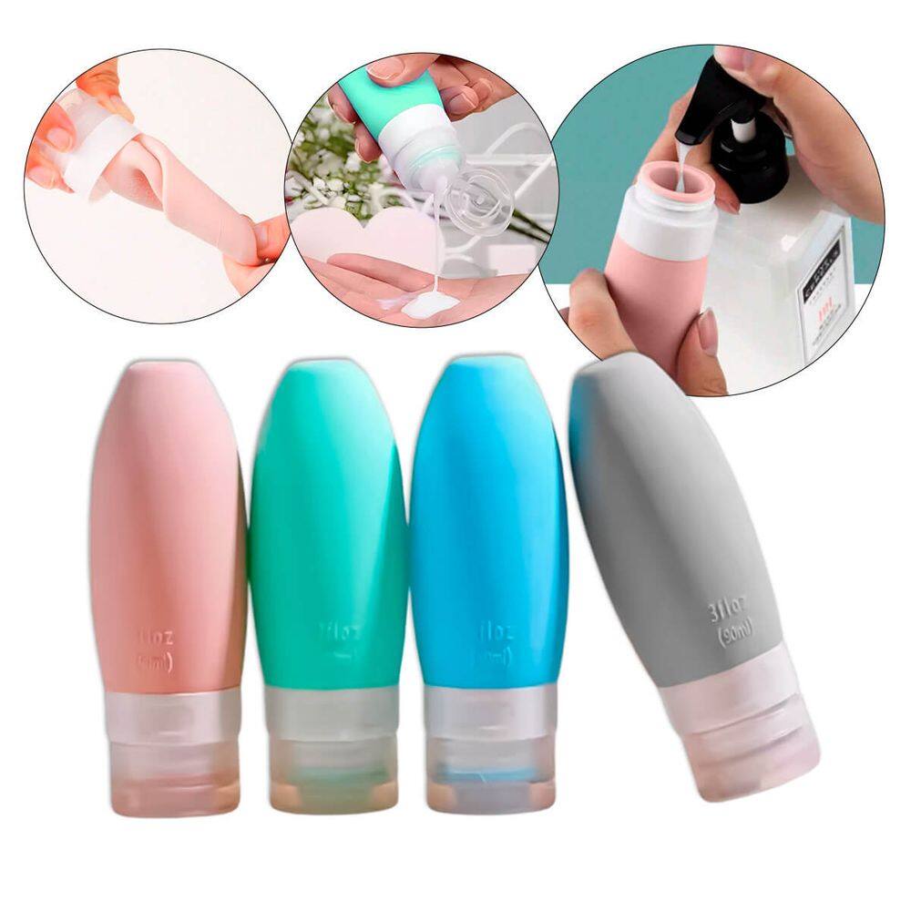 Kit 4 Frascos Viagem Pote Silicone para Shampoo Cremes Compacto
