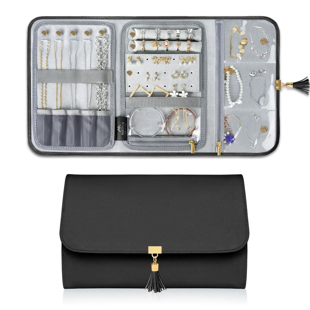 Organizador de joias MATEIN Black Vegan Leather Travel Rolls
