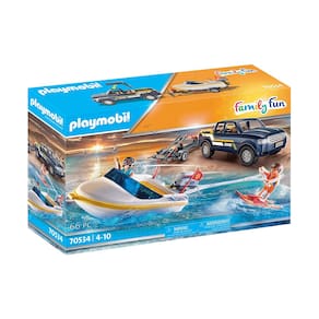 Pick-Up Toy Playmobil com lancha com bonecos e acesso.