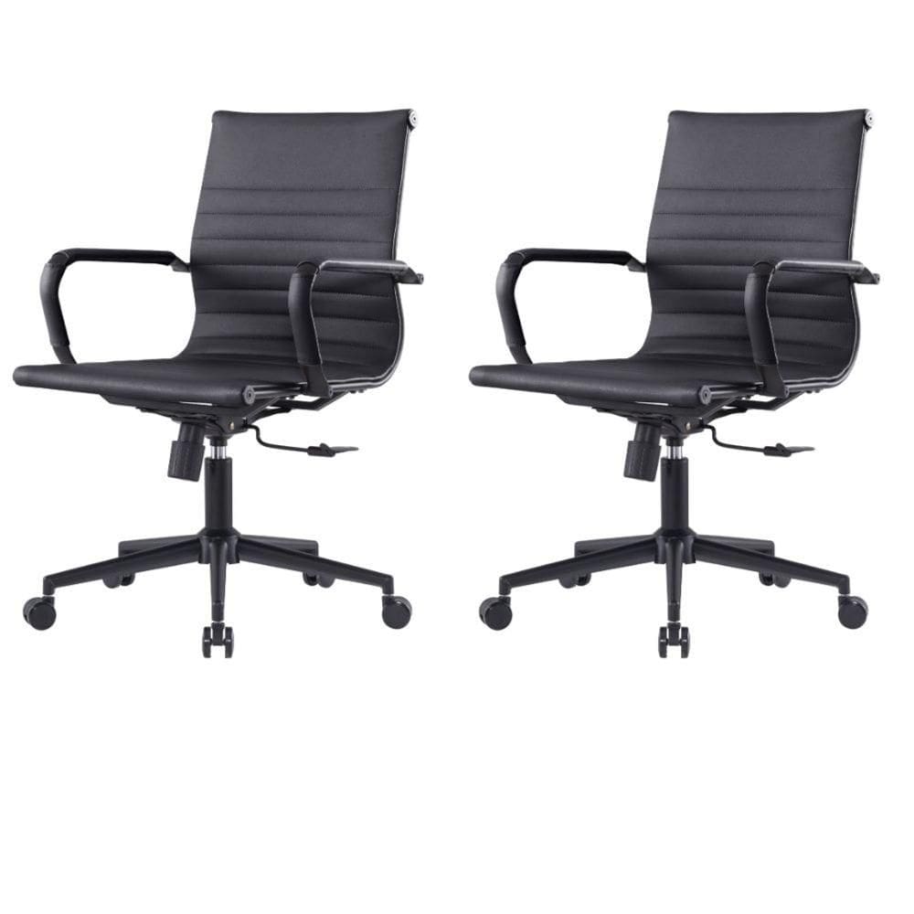 Kit 2 Cadeiras Escritório Manhattan Black Esteirinha Diretor Fratini PU Preto Base Rodízio Preto