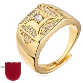 Anel Dourado Banhado A Ouro Zircônias Regulável + Saco