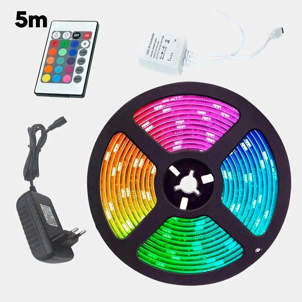 Fita Led Rgb 5M Brilho Iluminação Digital Controlador