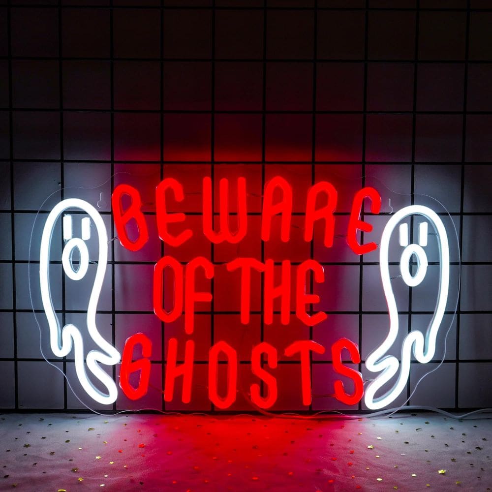 Placa de néon NOSUN BEWARE Halloween para decoração de parede alimentada por USB