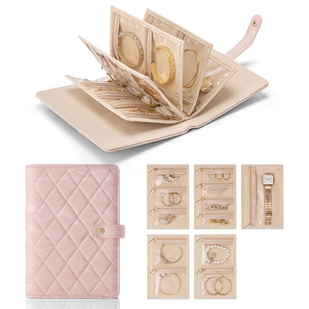 Estojo organizador de joias Vlando Travel Sand rosa para mulheres