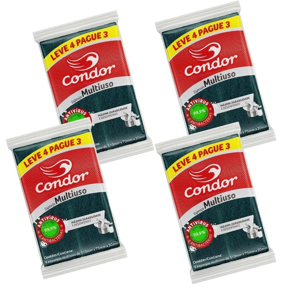 Kit 16 Unidades Esponja Bucha Multiuso Condor 4 Pacotes X 4