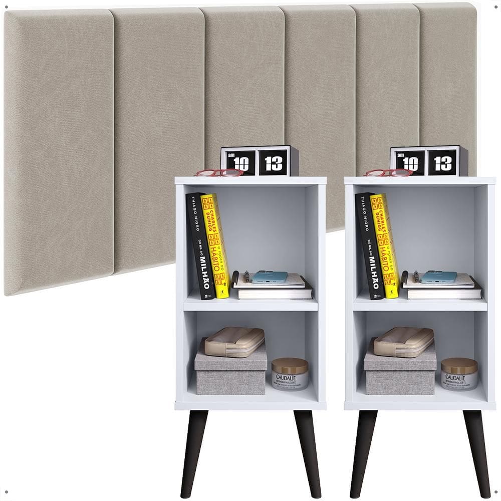Kit 2 Mesinhas Lateral Pés Palito Cabeceira Suspensa Cama Box Queen 1,60 Decoração Quarto Casal - Lojas RPM