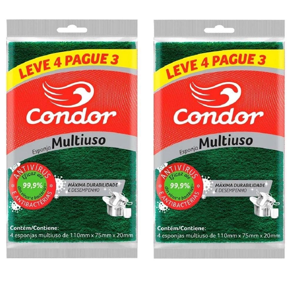 Kit 8 Unidades Esponja Bucha Multiuso Condor 2 Pacotes X 4