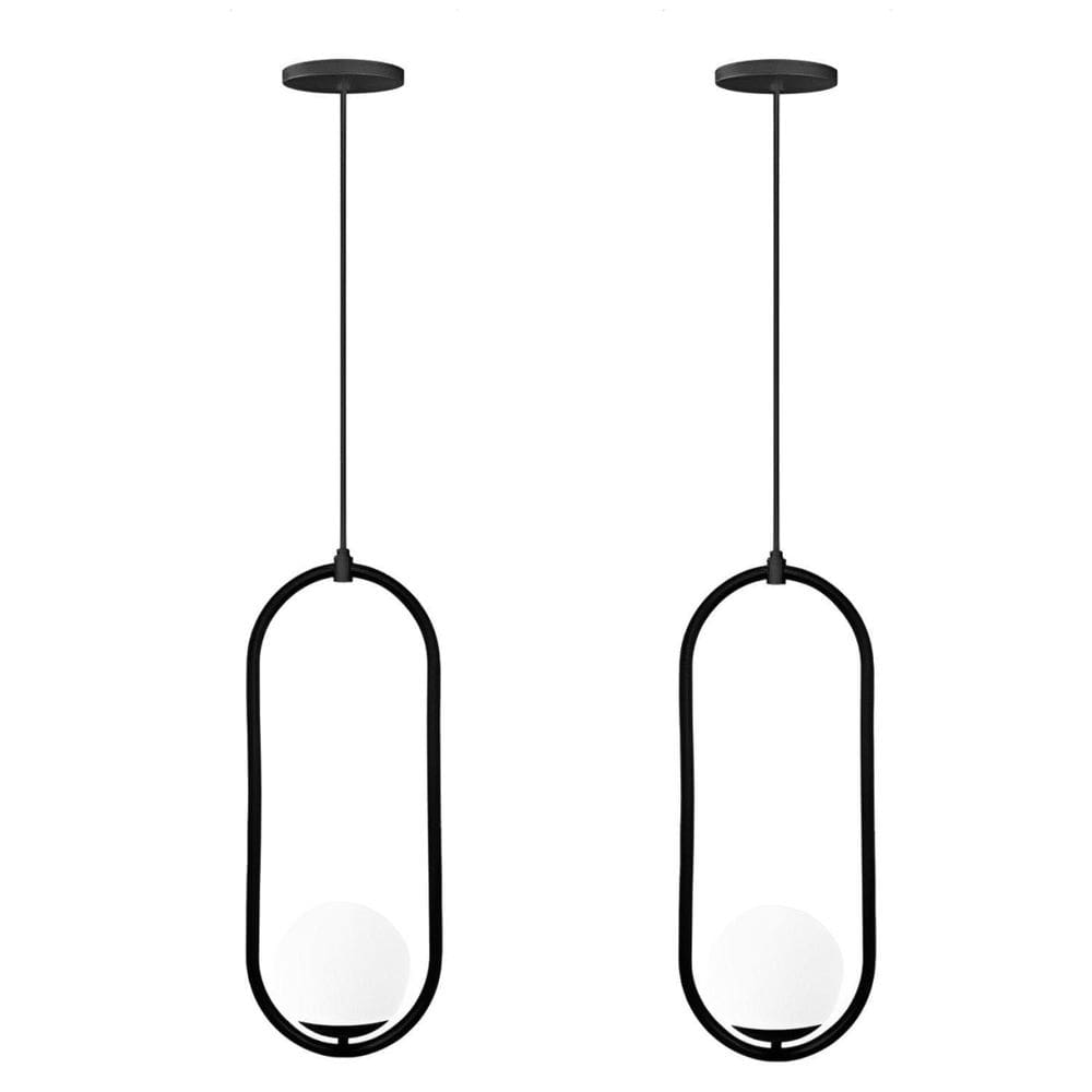 Luminaria Lustre Pendente Oval Globo Preto