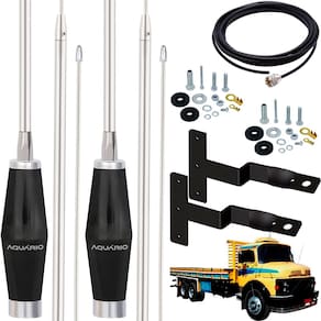 2 Antena Inox 1,40m Alongador 60cm Cabo 5,5m Mb Cara Preta Parafusos Anti-Furto