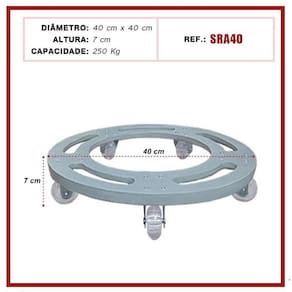 Suporte De Alumínio Redondo Com Rodízios Gel Para Vaso 40 Cm