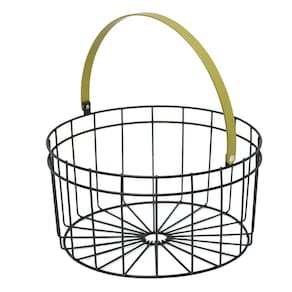 Cesto Aramado Redondo Preto Fosco Com Alça Estilo Industrial