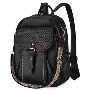 Mochila, bolsa de couro Missnine, anti-roubo, para mulheres, preta
