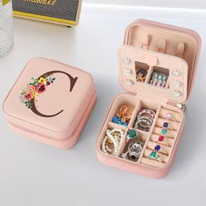 Caixa de joias Parima Daughter Gifters, couro PU, rosa, letra C