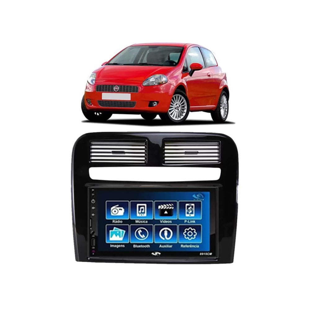 Kit Multimídia Punto 2008 / 2012 Mold Black Piano Mp5 2din Bt Usb Fm Leitor SD Espelhamento