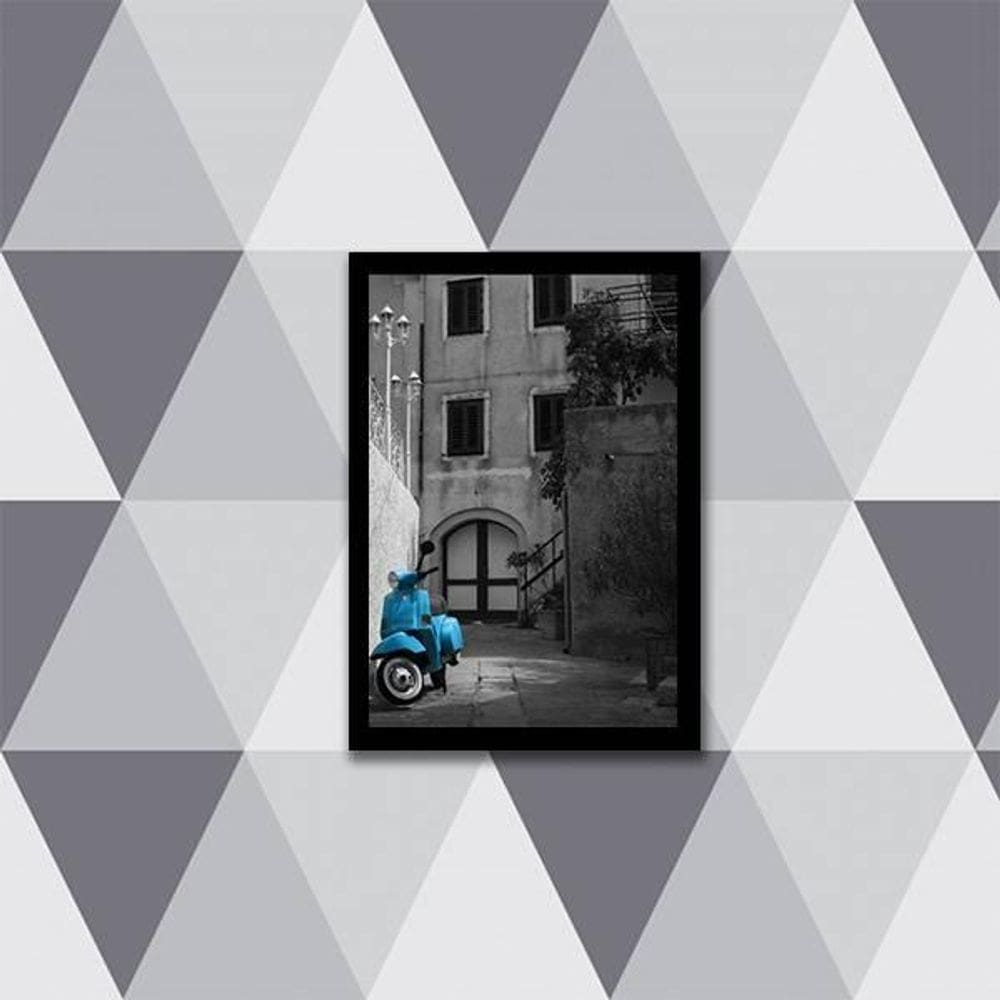 Quadro Fotografia Lambreta Azul 45X34Cm Com Vidro Preta