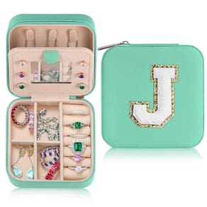 Caixa de joias de viagem Parima para meninas e mulheres com letra J azul