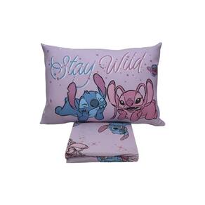 Jogo Cama Stitch Love 2 Peças C/ Elástico Solteiro Algodão