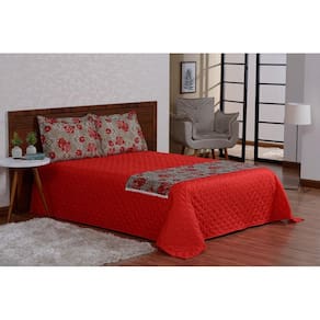 Cobre Leito Com Xale 5Peças Valencia Vermelho Padrão