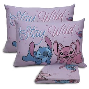 Jogo Cama Casal Stitch Angel Love 3 Pçs C/ Elástico Algodão