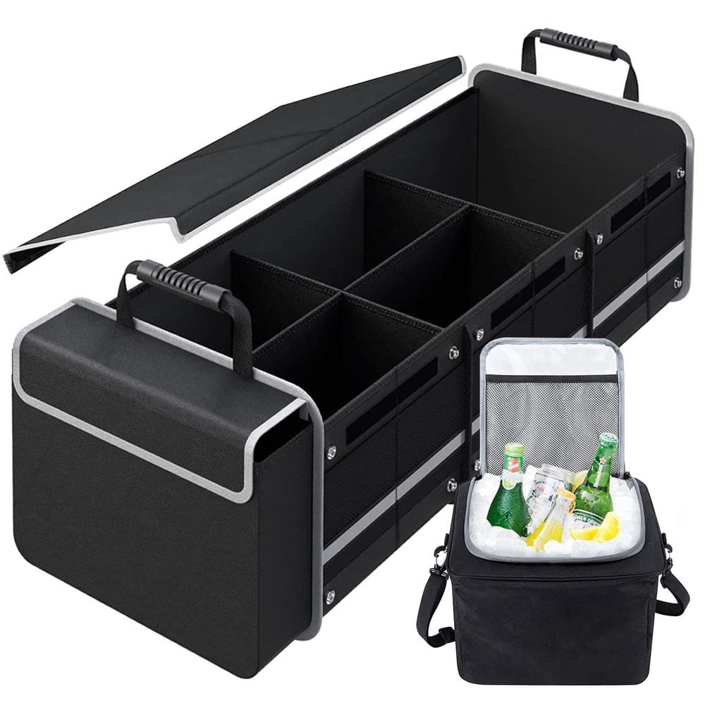 Organizador de porta-malas de carro Snuopfy 115L com bolsa térmica preta