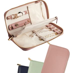 Estojo organizador de joias de viagem FEMIECHO Tangle-Free rosa