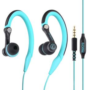 Fones de ouvido esportivos MUCRO, fones de ouvido com fio, com ganchos, azuis